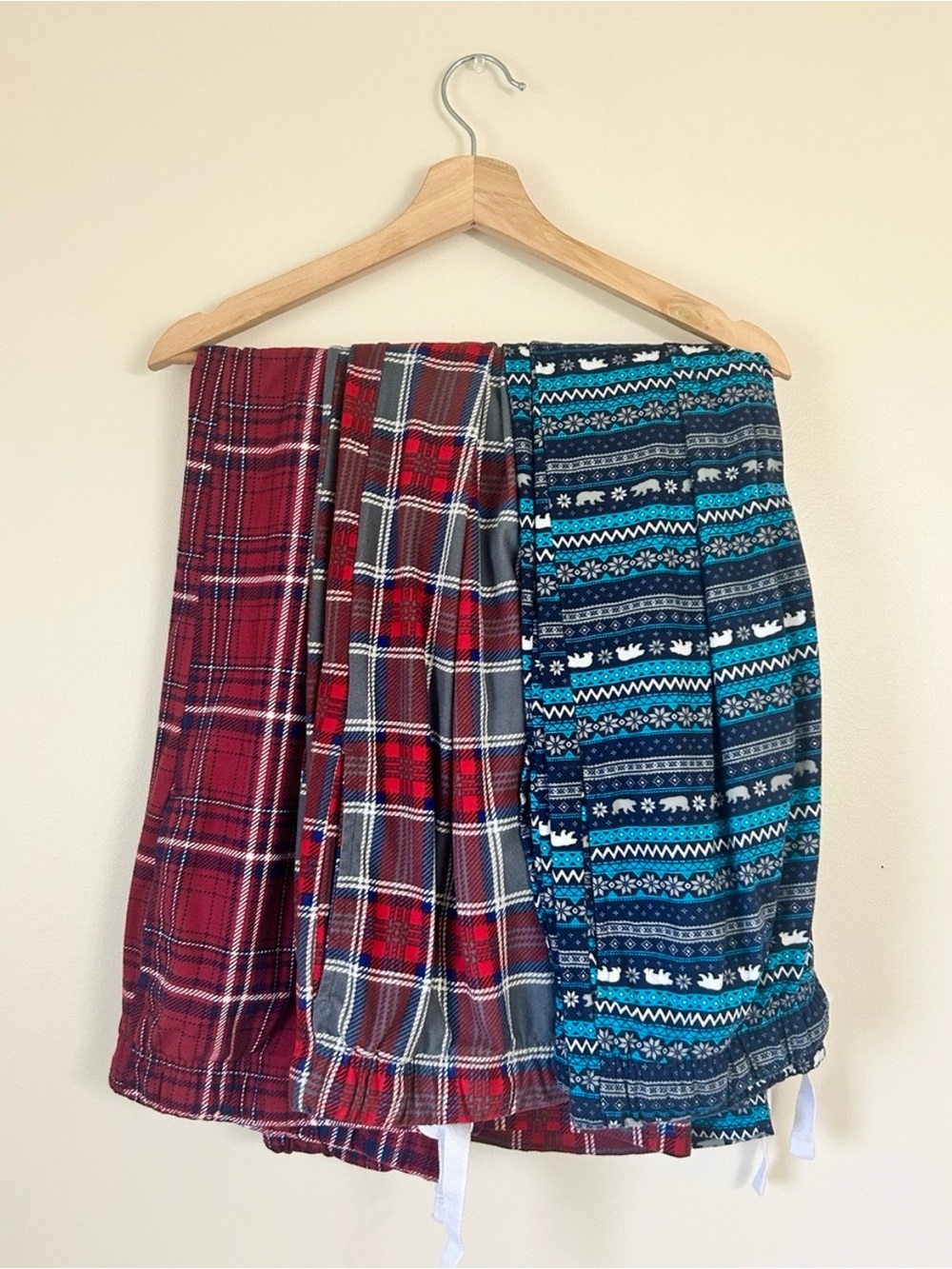 Set of 3 PJ Pant Soft Red, Burgundy Plaid and Blue Print Lounge Pants